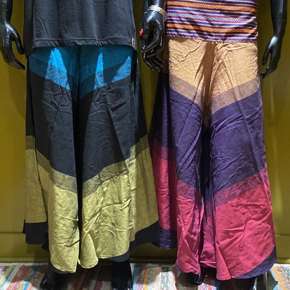 (SOLD) Bhutani Cotton Waist Wide-Leg Flare Pants - Tri Color (Plum) - Picture 3 of 3